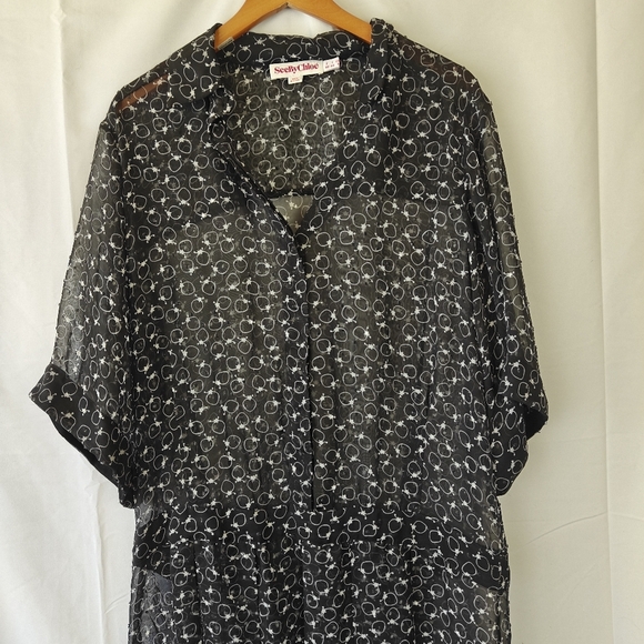 See by Chloe Black Chiffon Mini Mesh Dress Strawberry Size US 8 - Picture 8 of 10